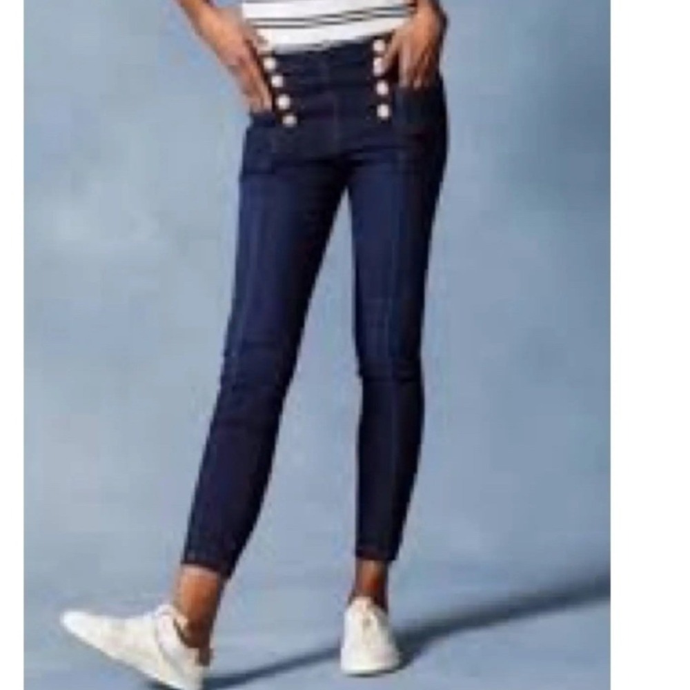 J.McLaughlin Womens High Rise Sailor Button Skinny Jeans Dark Wash Blue Size 6